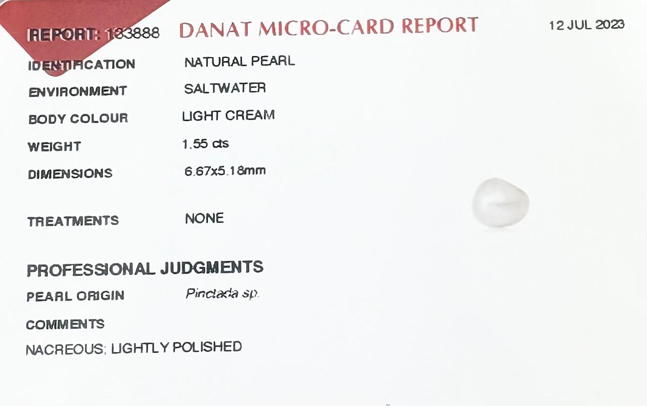 Real Natural Pearl 1.55 Carat Danat Lab Certified 133888/ Hirco Certificate No: 0500082455