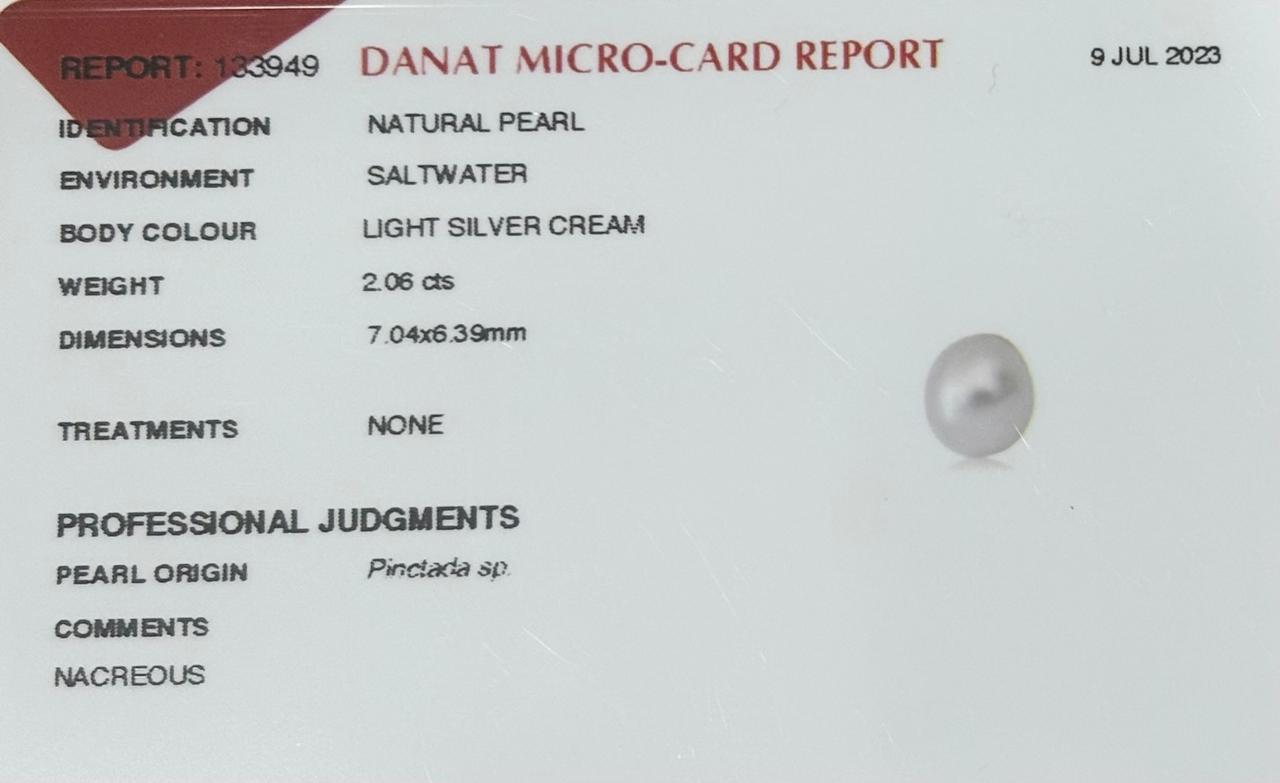 Real Natural Pearl 2.06 Carat Danat Lab Certified 133949/ Hirco Certificate No: 0500102406
