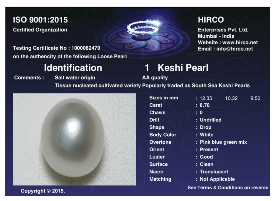 Keshi Pearl 8.70 Carat Saltwater Origin Hirco Lab Certified 1000082470