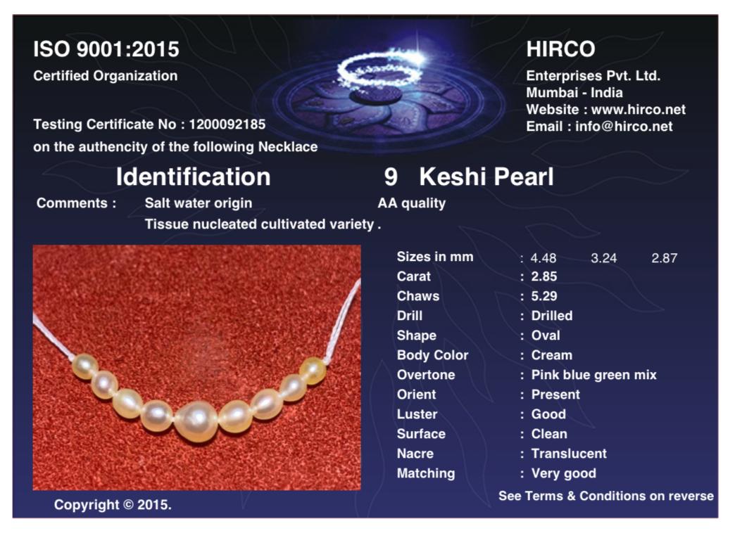 Keshi Pearl 2.85 Carat Saltwater Origin Necklace Hirco Lab Certified 1200092185